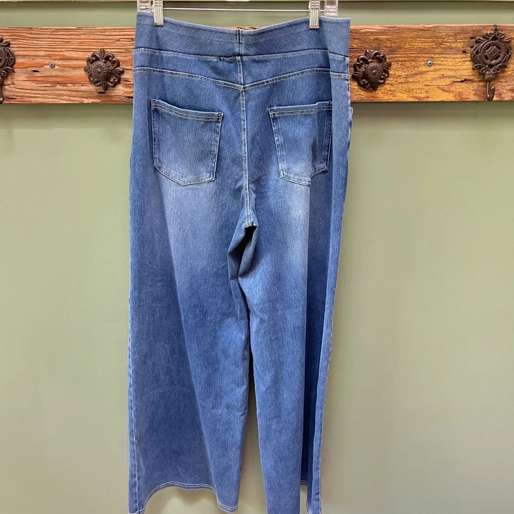 Halara Womens XL Regular High Waisted‎ Wide Leg Pull On Denim Jeans Medium Wash
